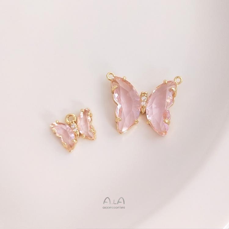 Color-preserving 14K Gold-Filled Zircon Butterfly Double Charm for DIY Necklace or Earrings