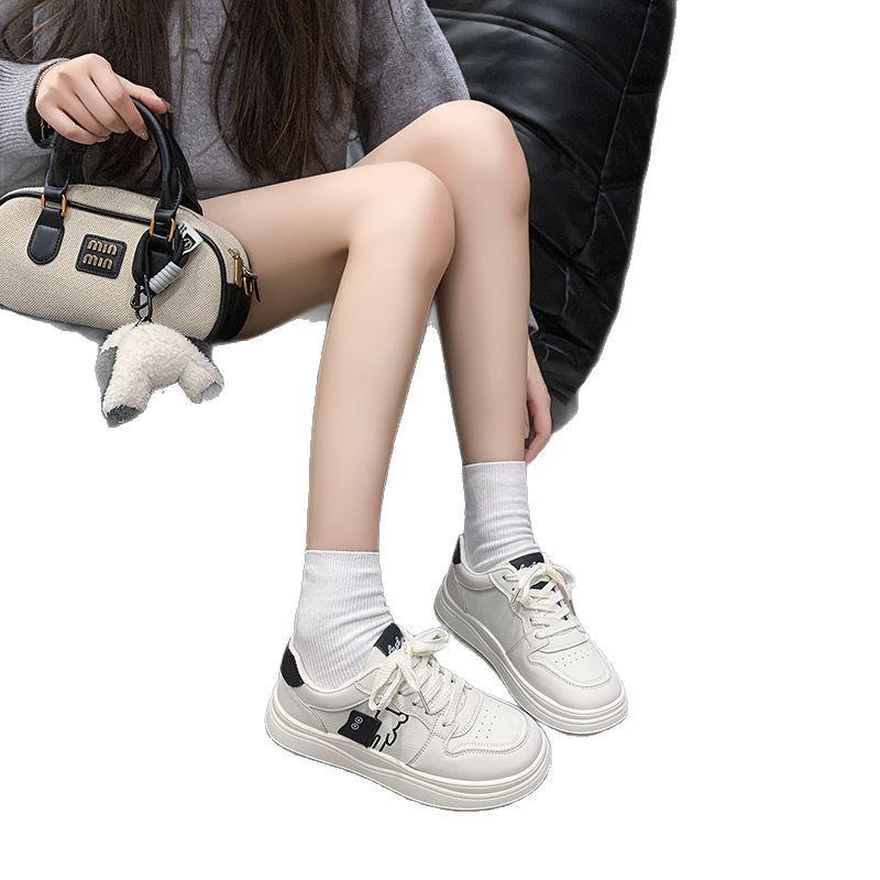 Casual Sports Board Shoes Women's Autumn New Versatile Thick Sole Heightening Soft Sole Leather Surface Niche Student Sports and Leisure Shoes