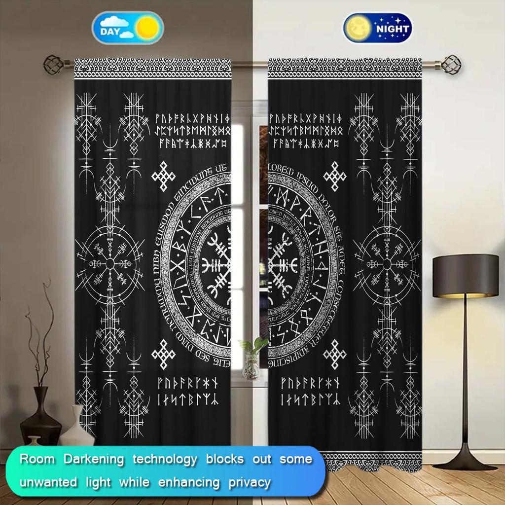 2-Panels Array Symbol Divination Design Curtains - Heat-insulating   Suitable for Decorating Curtains in Various Rooms