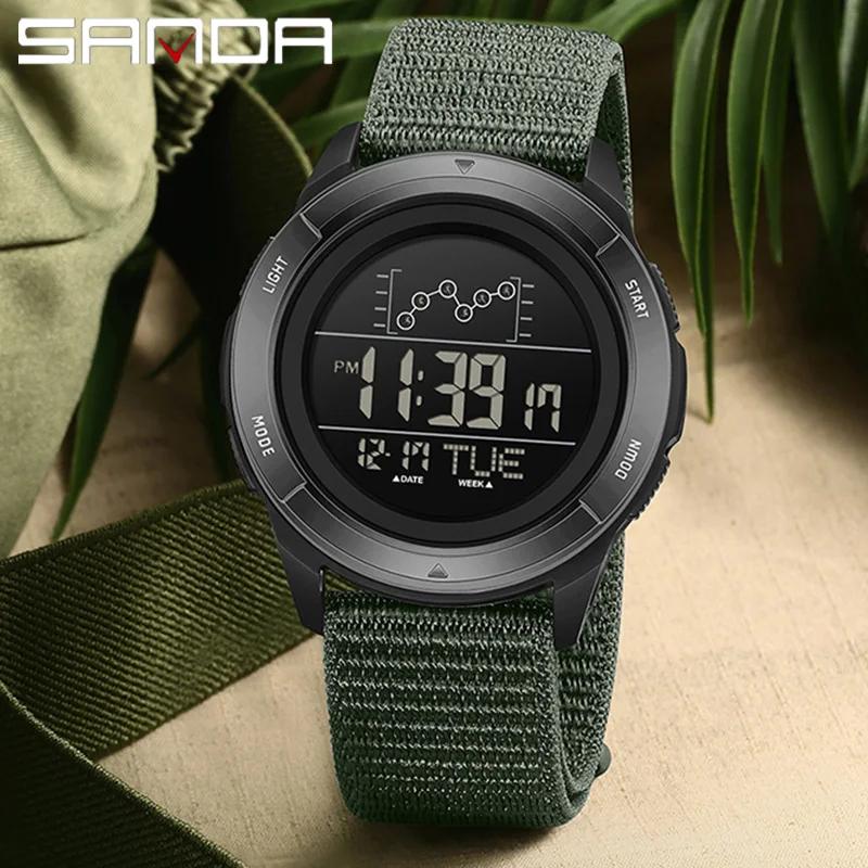 SANDA Electron Watch Nylon Strap Digital Display Multi Function Alarm Clock Countdown Watch Waterproof Military Sport Man Watch