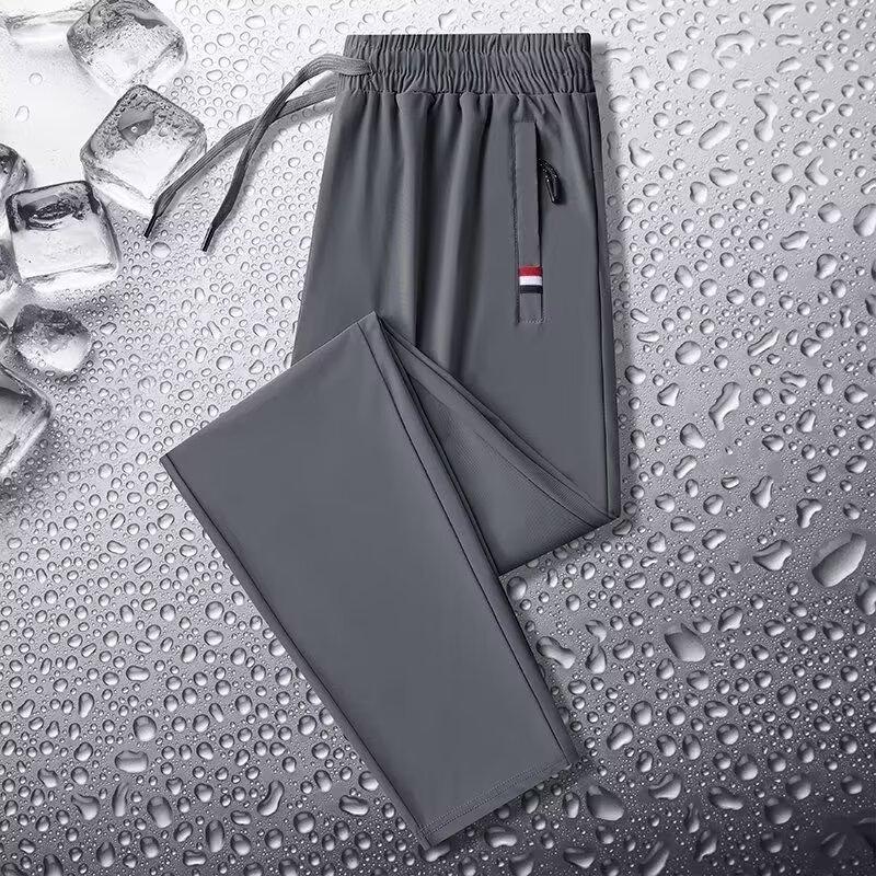 Shirts and Less Clothing Sweatpants Men's Summer Large Size Pocket Zipper Leggings Ice Silk Trousers