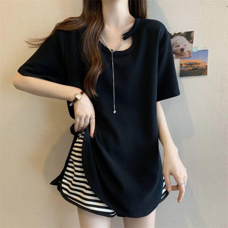 Women's Summer 2026 Loose Fit Mid-Length Short-Sleeve T-Shirt – Plus Size, Versatile Base Layer