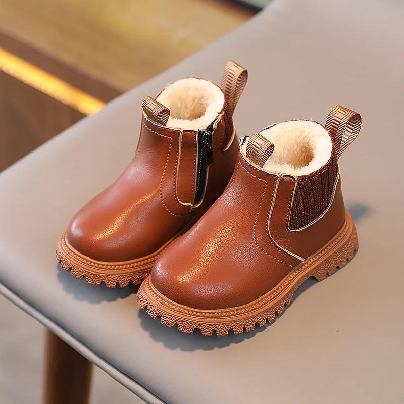 2024 Winter New Botas Para Mujer Children Shoes Simple Designer Soft Soled Ankle Boots Fashion Comfort Anti Slip Leather Boots