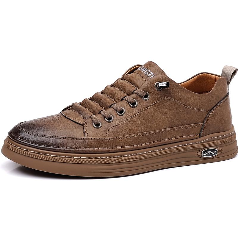 British Style Thick Soled Men's Genuine Leather Casual Shoes Outdoor Sports Hiking Shoes Wear-resistant Black Men's Oxford Shoes