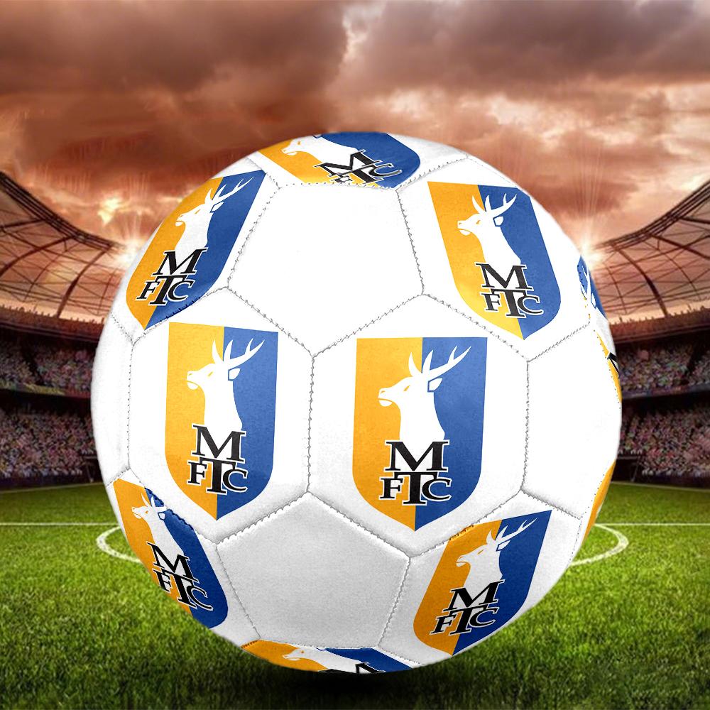 Pallone da Calcio Mansfield Town FC taglia 5, colorato, adatto a tutte le età, cucito a macchina, materiale PVC, qualità da competizione, durevole e ad alto rimbalzo