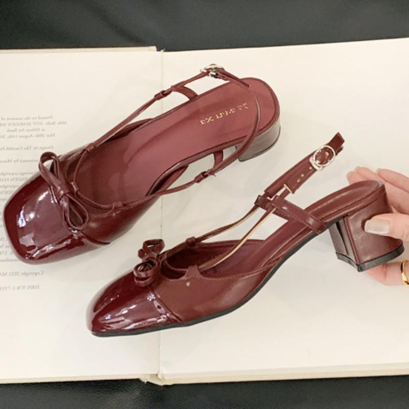 Fashion High Quality Bow Belt Buckle Women Sandals Round Toe Narrow Band Square Heel Mary Jane Shoes Fashion Comfortable Slide Sandals