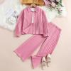 Meisjes Lente en Zomer Effen Kleur Revers Lange Mouw Shirt en Broek Casual Pak