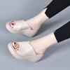 Muffin Thick-soled Soft Leather Sandals Women's 2025 Summer New Wedge Heel Slippers Heightened Soft-soled Fish Mouth Outer Slippers