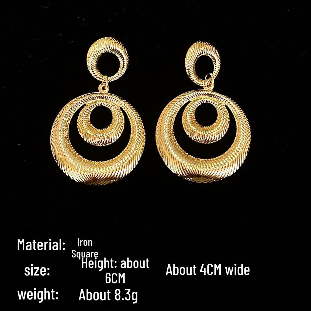 European & American Fashion Hollow Round Metal Earrings with Exaggerated Geometric Drops - INS Style for Women