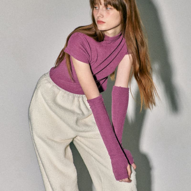 QUAFE HIGH-NECK KNIT WARMER SET_PURPLE