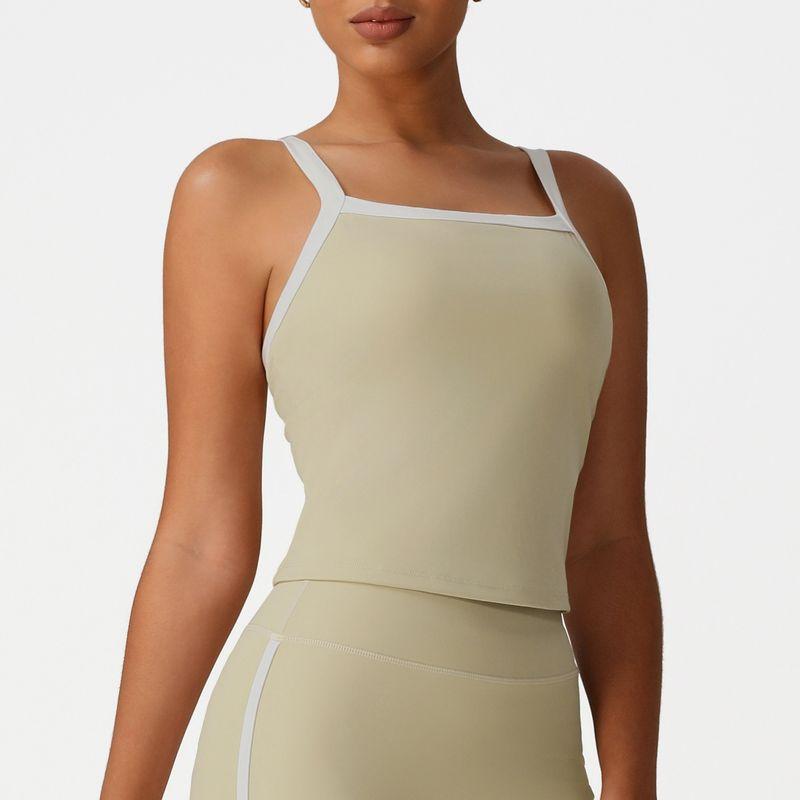 

Export New Arrival Fashion Camisole with Cushion Cross-Border Contrast Color Fitness Running Yoga Clothes Dance Sports Tops Khaki M (recommended 52.50 kg-55.00 kg