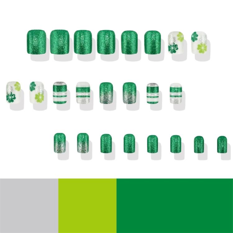 Stylish Green Shamrock Designs Press On Nail Full Cover False Nail Manicure for Patrick's Day Parties and Event