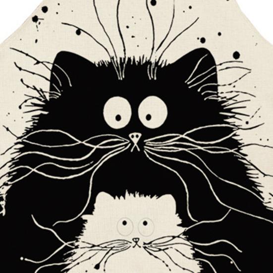 Lovely Cat Pattern Apron Breathable Good Woven Cotton Flax Cooking Apron for Home