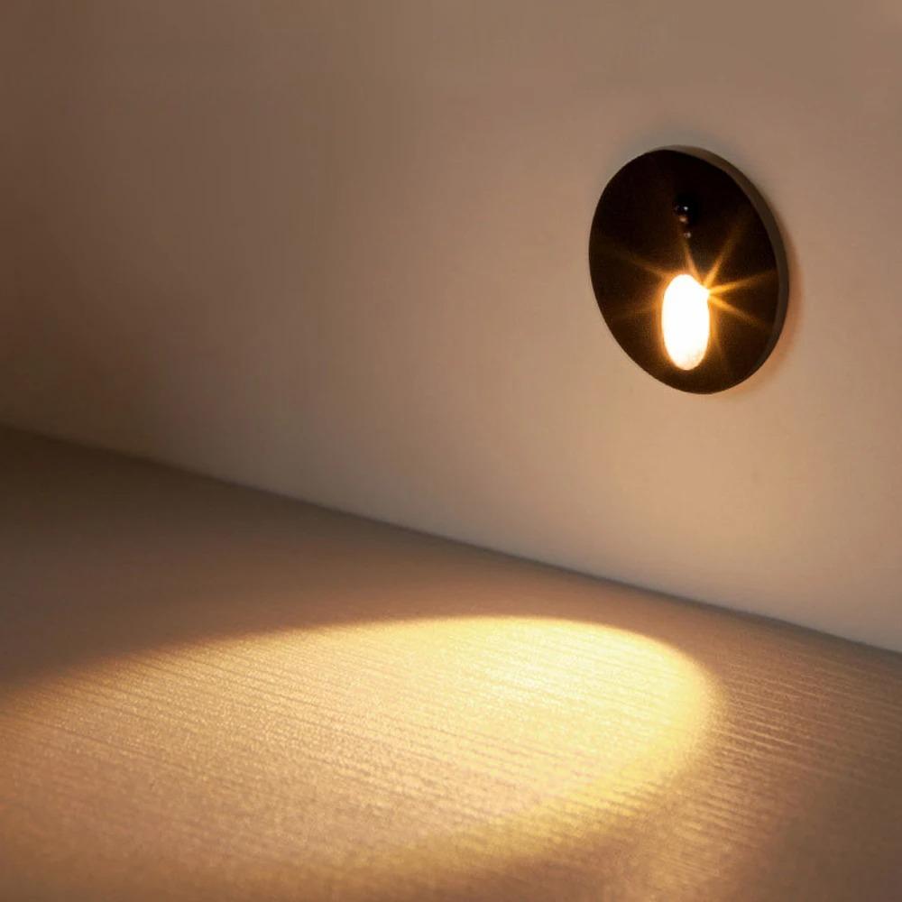 

Led Stair Light Motion Sensor Wall Lamp Recessed Round Night Lights with 60mm Box for Step Balcony Kitchen Bedroom Closet чёрный