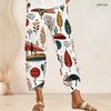 Women Plus Size Loose Fit Printed Cropped Pants Cross Hem With Pockets
