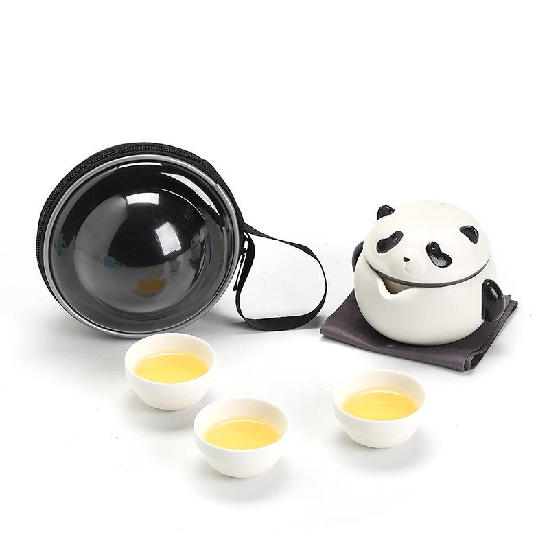 Red Panda Portable Tea Set: One Pot, Three Kung Fu Cups, Creative Ceramic Design