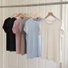 Short Sleeve Women Summer Crew Neck Slim Fit Connected Sleeve T Shirt Stylish Solid Color Comfortable Top