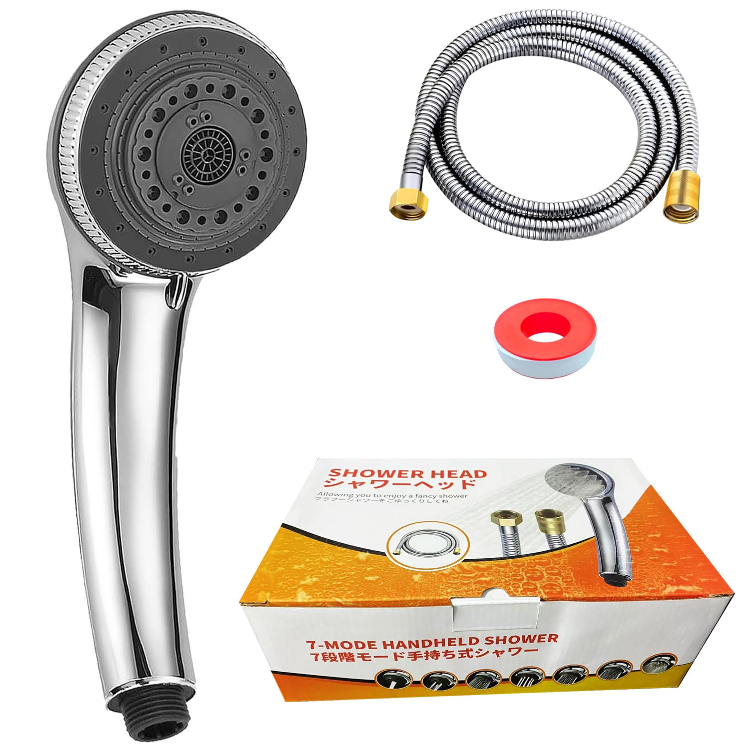 

Chen Yang Shower Head 2M Hose and Inch 7 Water Flow Water Easy Installation [Includes Adapter] 1/2 Adapter, Levels, Ultra-Fine Flow, Lightweight,