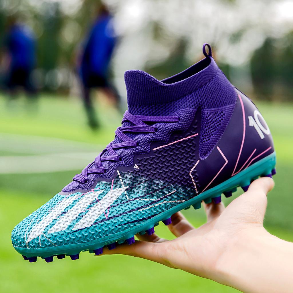 High-Top Football Shoes Ag Nails, Boys And Girls, Teenagers And Students Fly-Woven Breathable Mesh Sports Shoes