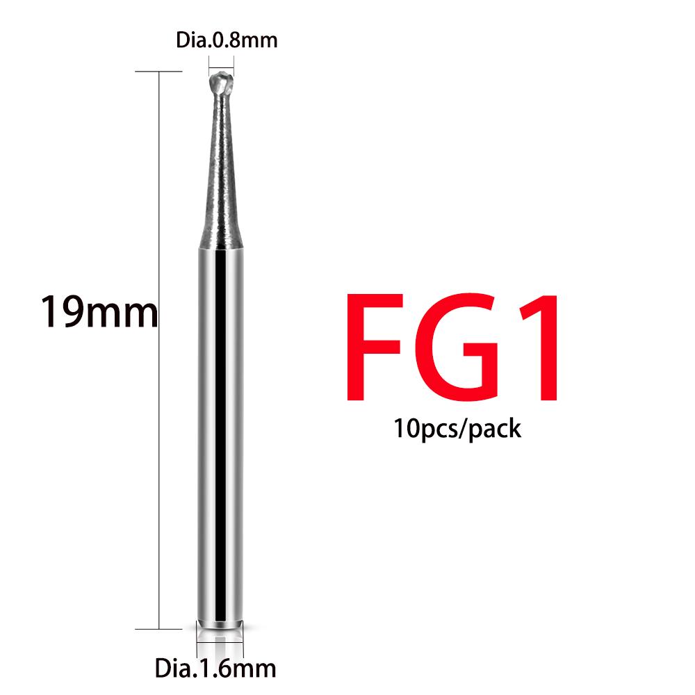 10Pcs/Box Dental Tungsten Carbide Bur Drill Fg 1/2/3/4/5 Round 1.6Mm For High Speed Handpiece Dentistry Burs