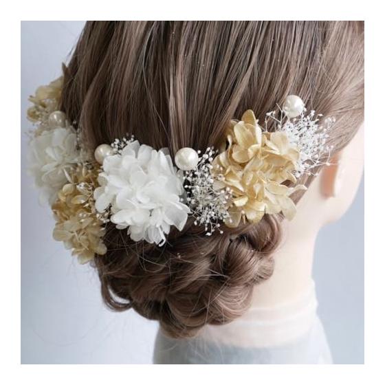 Lomeri 12pcs White Gold Baby's Breath Hydrangea Pearl Hair Accessories A374 Dried Flowers Artificial Flowers