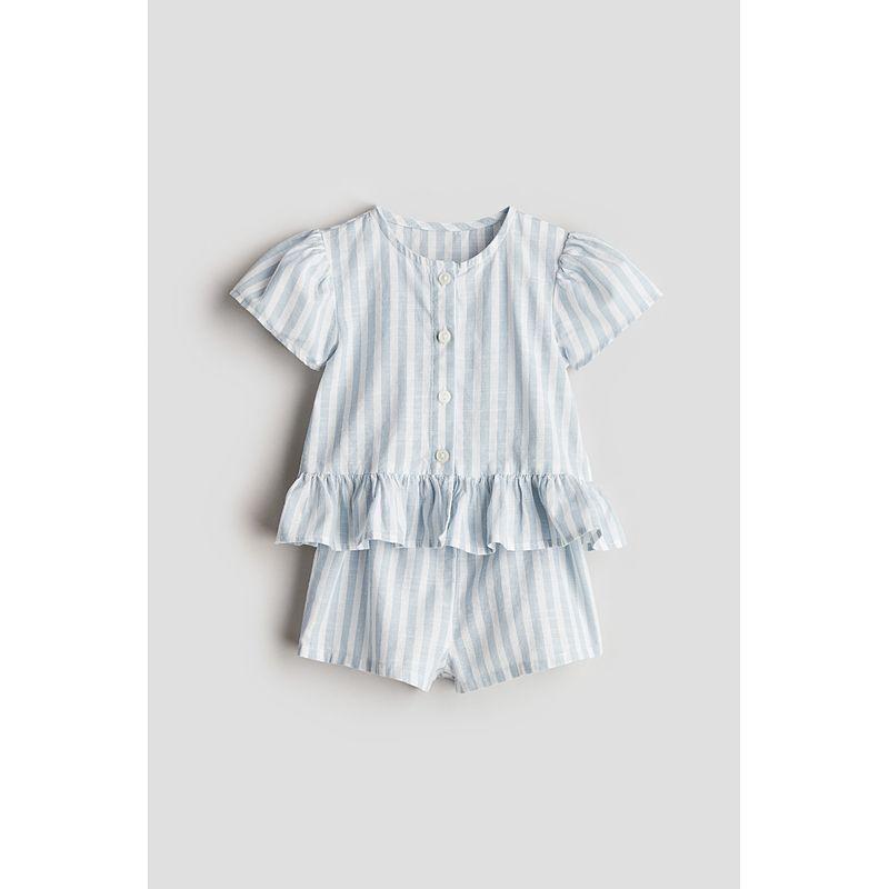 

HM Children s Clothing Baby Boy Baby Girl Suit 2 Pieces 2025 Autumn New Arrival Western Style Breathable Puff Short Sleeve Shorts 1275820 Light blue/Stripes 66/48(4-6m)
