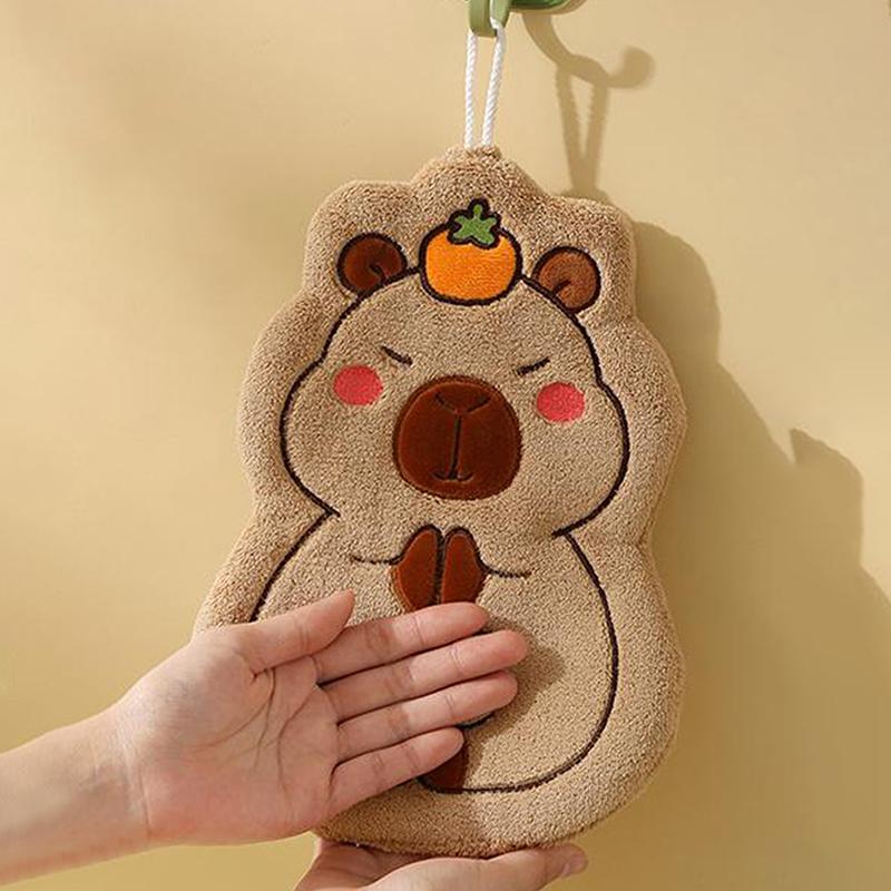 Cartoon Hand Towel Cute Capybara Hanging Towel Kitchen Bathroom Face Washcloth Guinea Pig Coral Fleece Quick Drying Towel