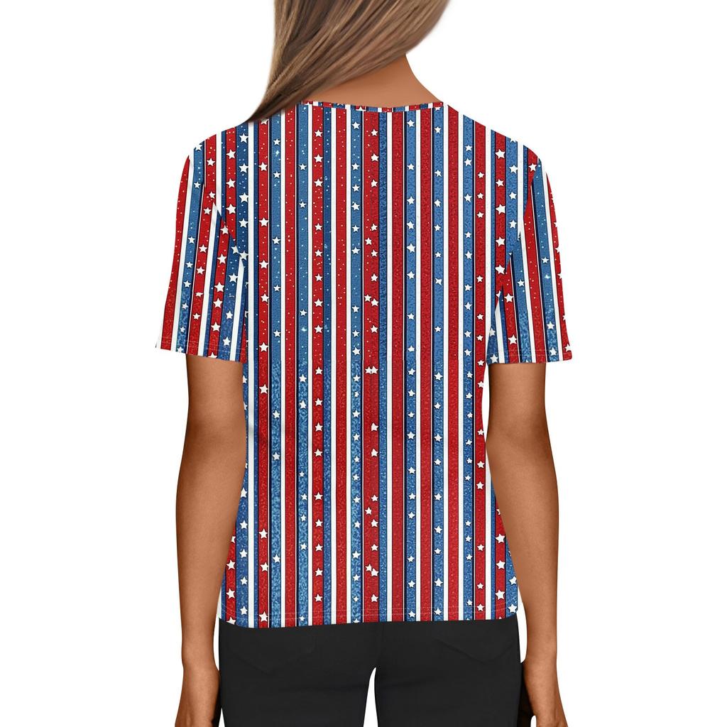 Women's T Shirt Tee Independence Day Print Button Short Sleeve Daily Weekend Fashion Basic V-Neck Regular Top