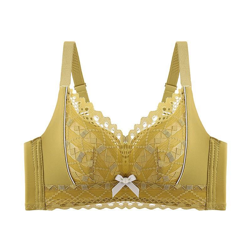 Wire-free Small Chest Gathered Hollow Lace Underwear Women's Side Breast Anti-sagging Adjustment Non-slip Massage Cup Bra