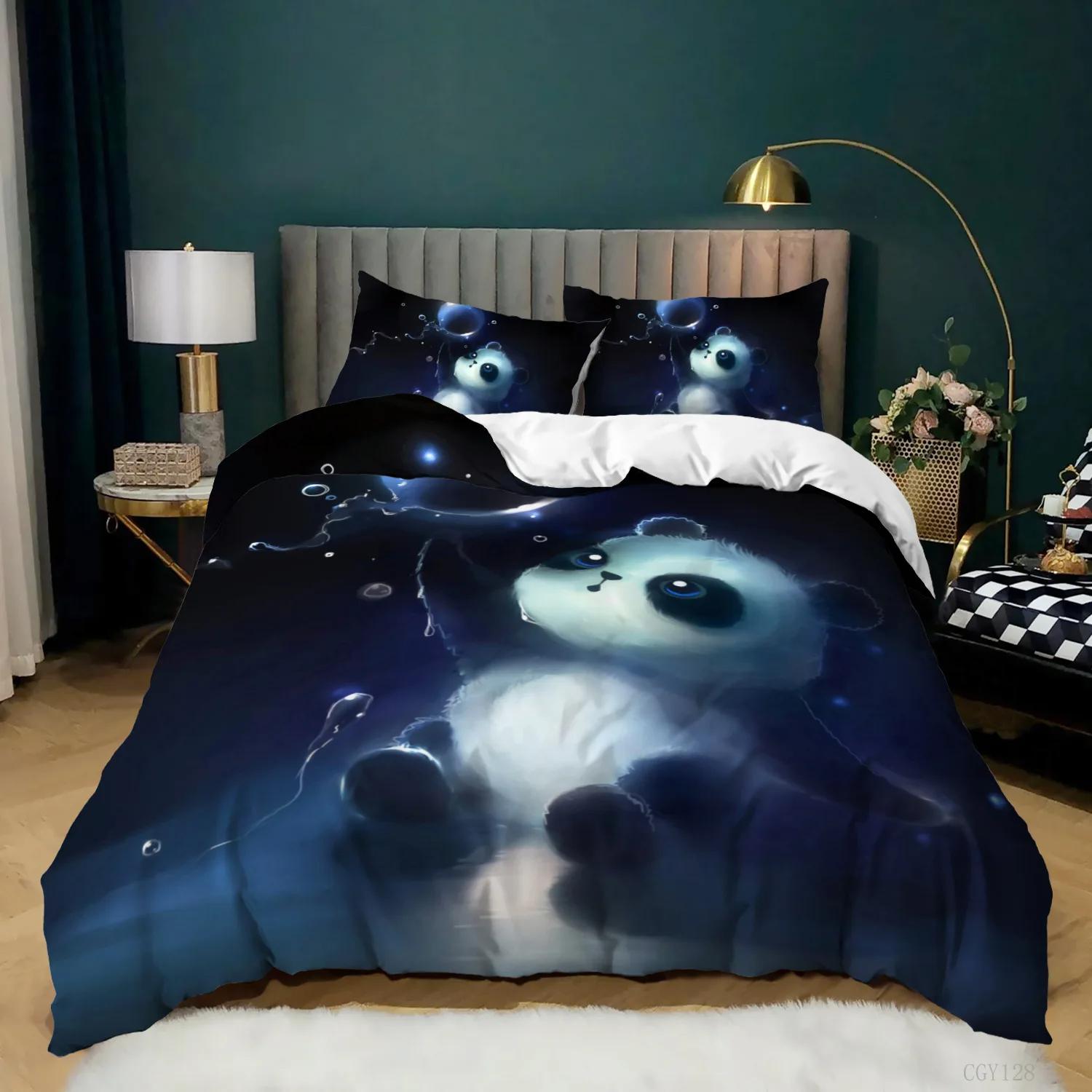 

Black and White Duvet Cover, Panda Decor Printed Bedding Set for Kids Boys Girls, Comforter Cover with Pillowcases Queen Size Eu Twin 135x200cm