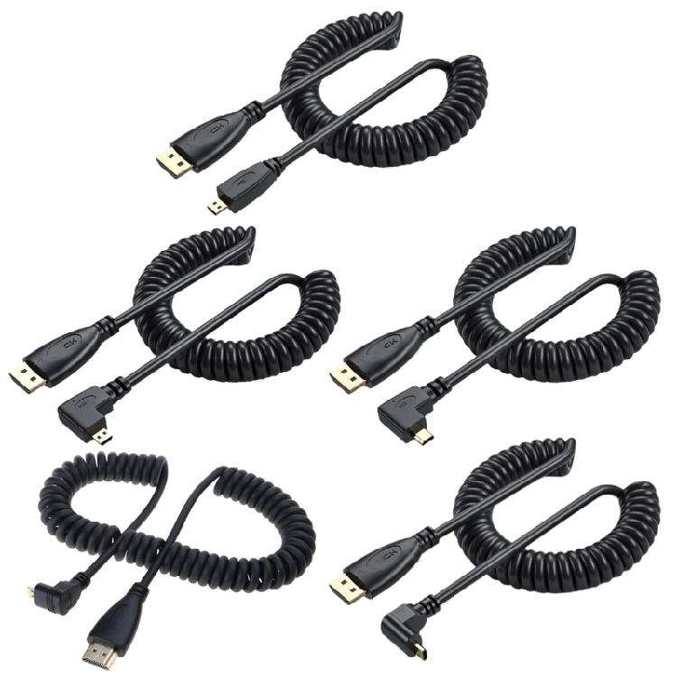 Telescopic HDTV Port 1.4 Coiled Cable Straight Head/Left/Right/Up/Down Bend Male to Male Adapter Cord for Display