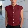 INCERUN Men Summer Sleeveless Buttons Casual Fitted Short Tank Tops Waistcoat