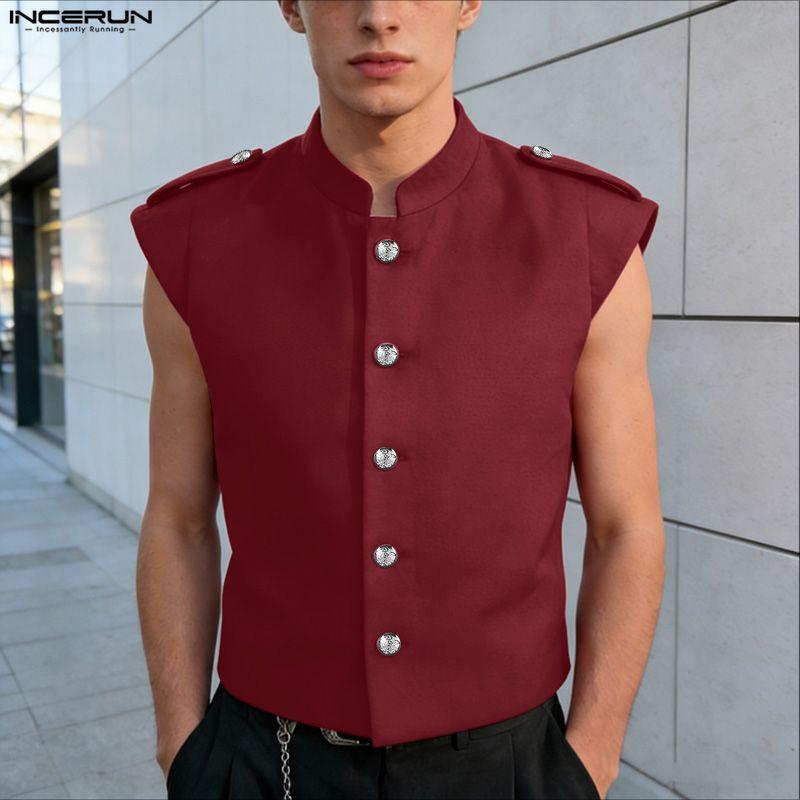 INCERUN Men Summer Sleeveless Buttons Casual Fitted Short Tank Tops Waistcoat