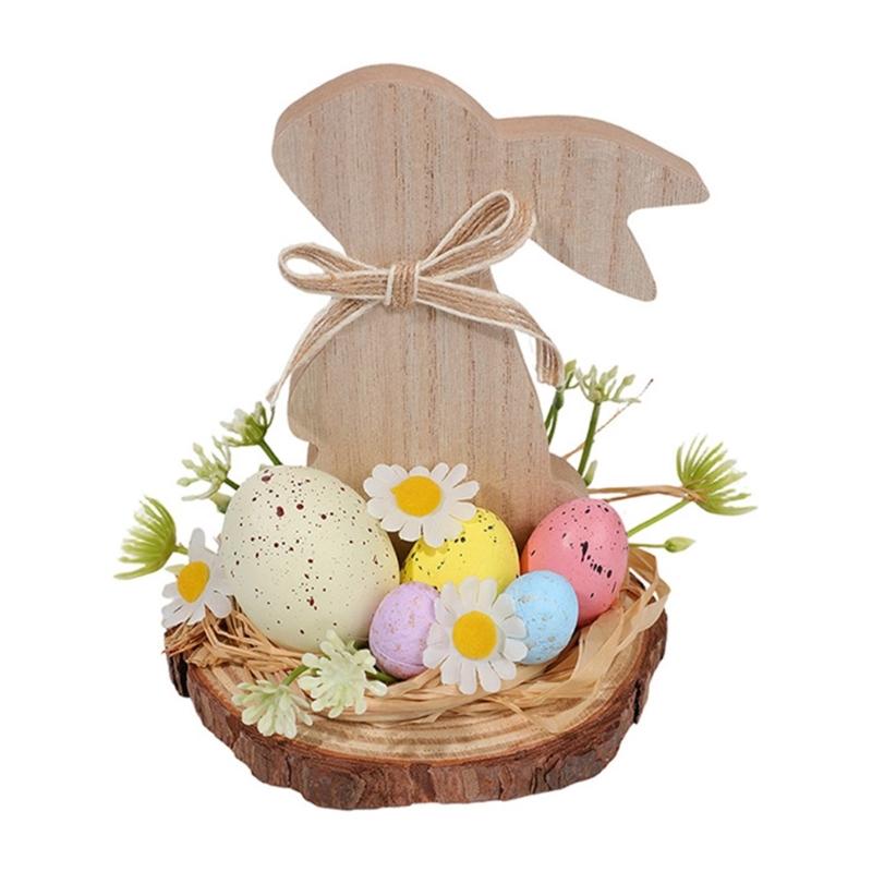 Hand Carved Wood Easter Hare Ornament Wooden Animal Figurine Festival Decoration For Mantels Tabletop Shelf Display