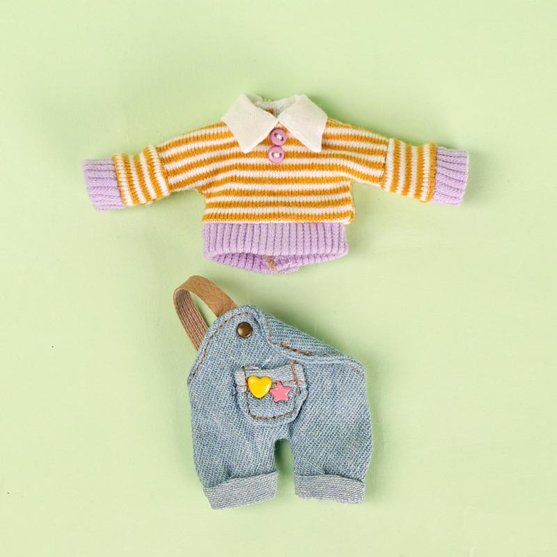 OB11 Baby Clothes Lapel Sweater One-shoulder Overalls Suit For Ob11 1/12 Doll Outfit Daily Casual Accessories For Children Diy