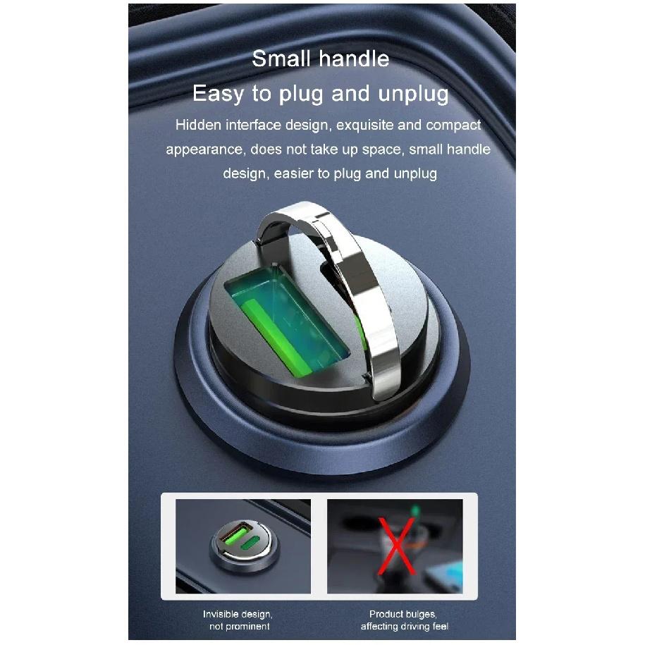 Car 100W/200W Dual Port Mini USB Charger Ultra Fast Charging Cigarette Lighter Socket 12V Aluminum Cell Phone Charging Adapter