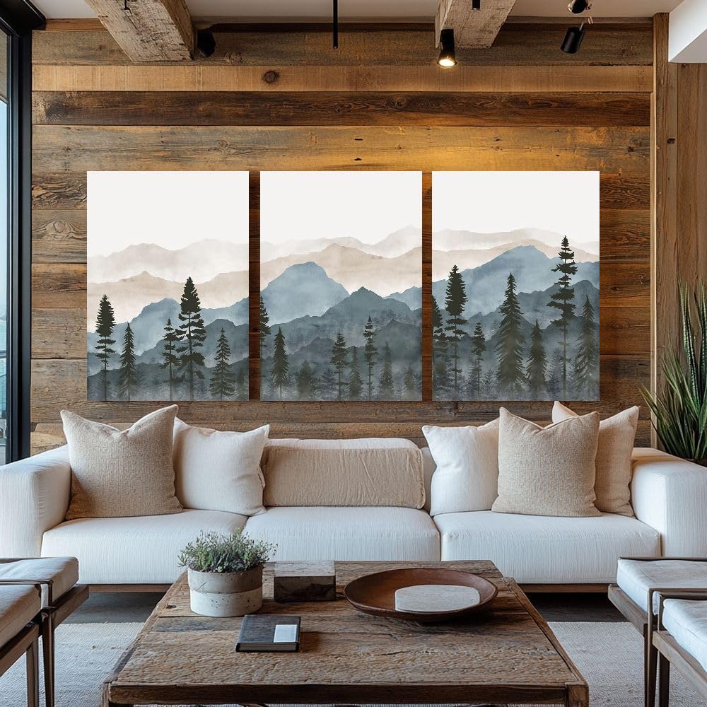 LAKELUUYAA Nordic Modern Abstract Blue Watercolor Canvas Art Posters, Set of 3 - Framed Landscape Art Panels for Living RoomBedroom, Stylish Interior