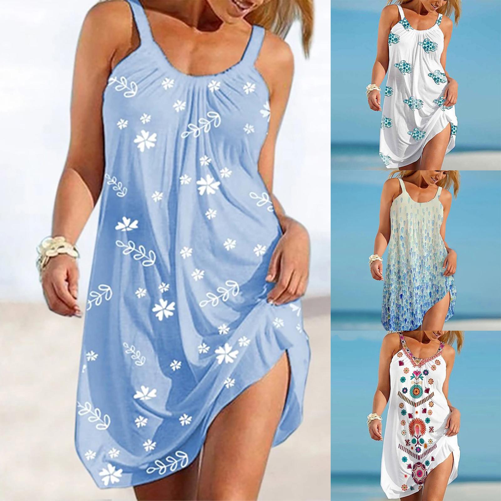 

Женское повседневное летнее модное сексуальное свободное пляжное платье без рукавов с принтом