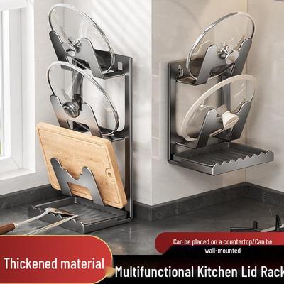 Wall-Mounted Kitchen Lid and Utensil Holder with Draining Tray
