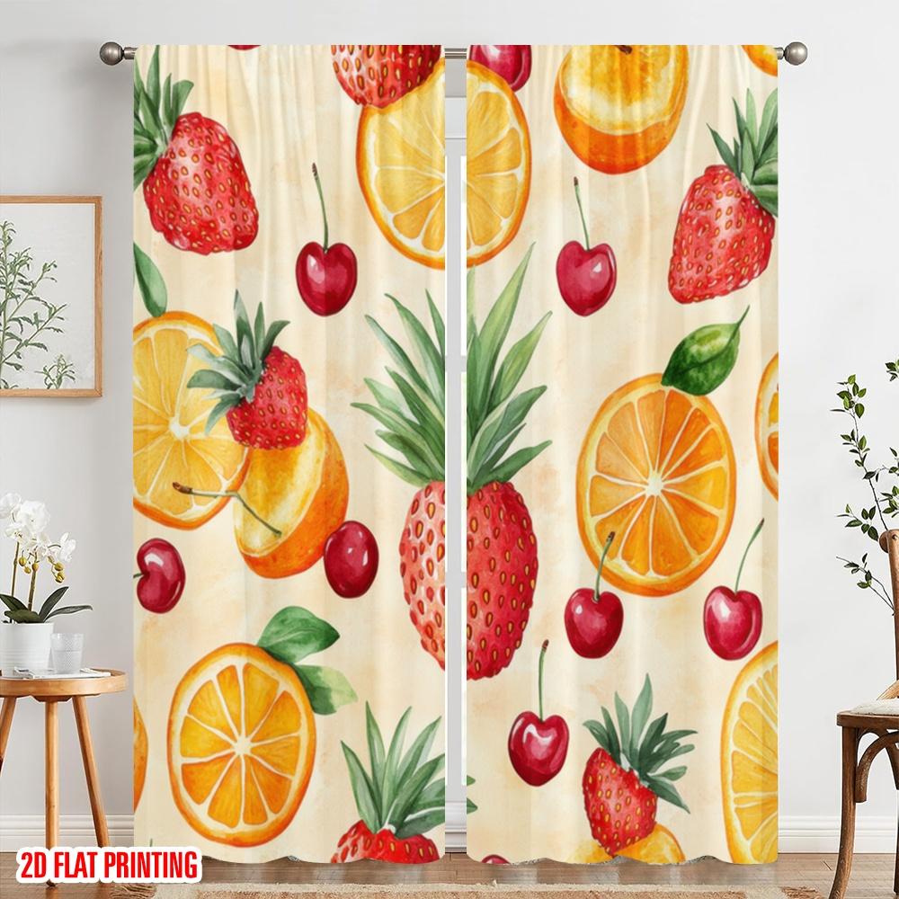 2pcs,2D Plane Printing Curtains Digital Printed Fruit Fiesta 100% Polyester (without Rod) All Seasons Use for Living Room,