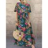 Long Skirt Round Neck Casual Women's Retro Floral Print Loose Short Sleeved Dresses