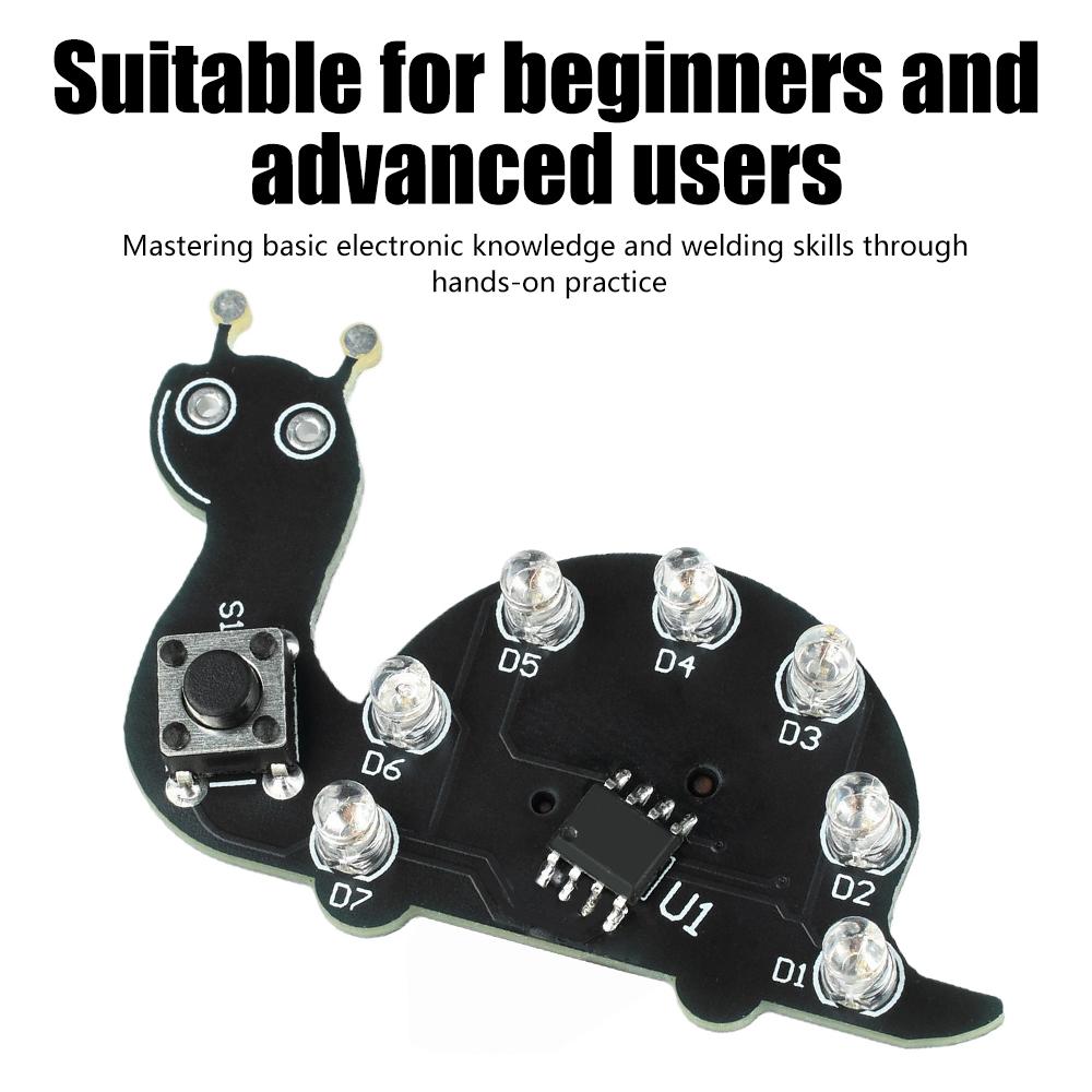 DIY Soldering Practice Kit Snail-Shaped LED Light Module for Beginners with 7 LEDs and 6 Modes Electronic Welding Training Board