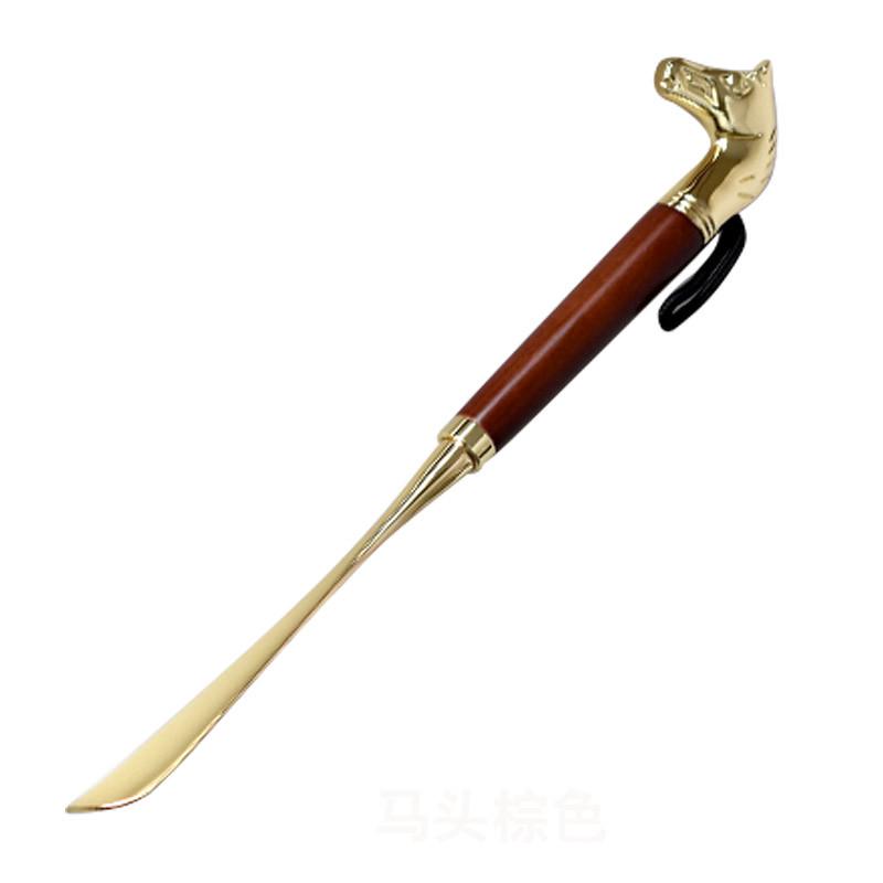 Metal Alloy Lion & Horse Head Zodiac Solid Wood Long Shoehorn