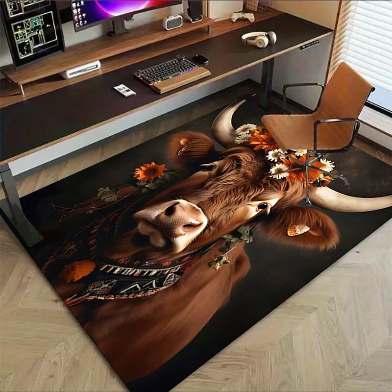 1pc Cow Flower Carpet Office Rug Outdoor Mat Home Decor Area Carpet Festival Gift Office Desk Chair Carpet