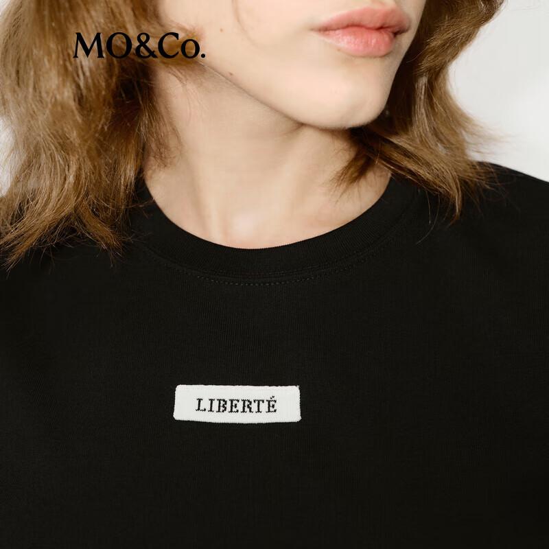 MO&Co. Women's Basic Cotton Blend Round Neck Long Sleeve T-Shirt