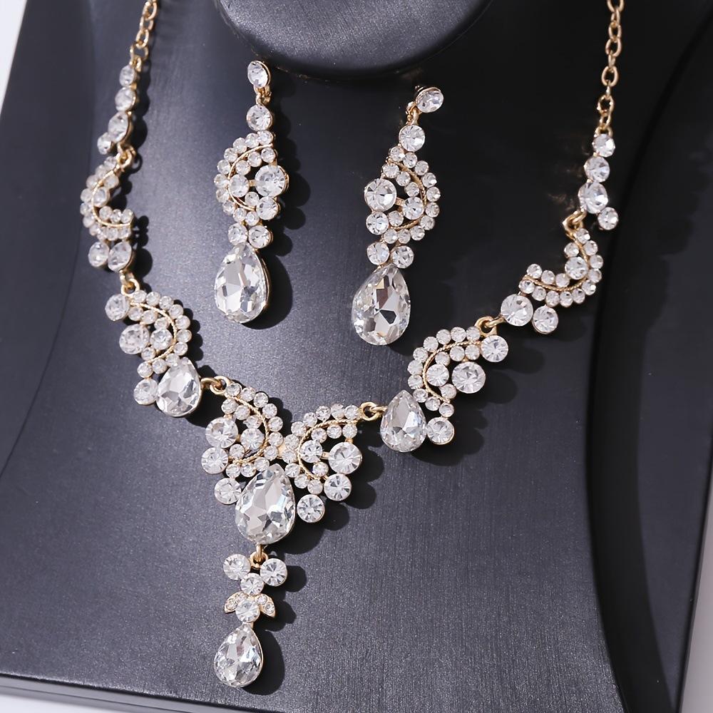 [Small batch customization] Cross-border exquisite bridal jewelry two-piece party dress wedding collarbone necklace earrings