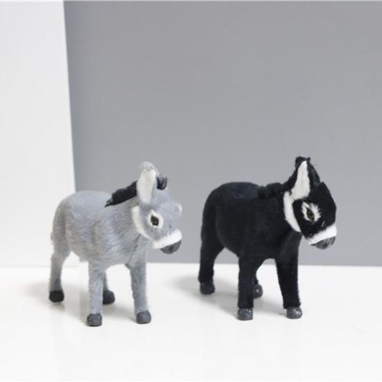 Donkey Ornament Artificial Fur Vivid Look Animal Crafts Miniature Figurine Decoration