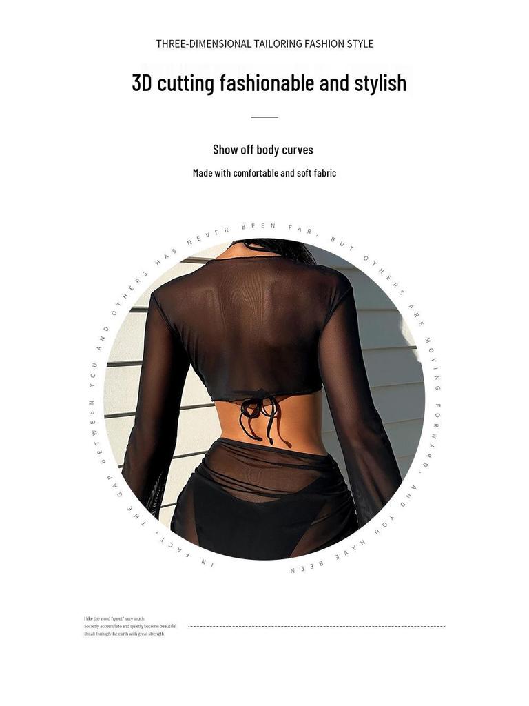 2024 Damen Vier-Teiler Mesh Langarm Bikini-Set mit Sonnenschutz