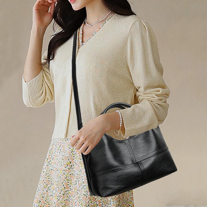 Bolso de Mano Vintage de Cuero Cosido Bolso de Hombro de Moda Bolso Cruzado Vintage para Mujer Regalos de Vacaciones para el Trabajo, Compras y Damas