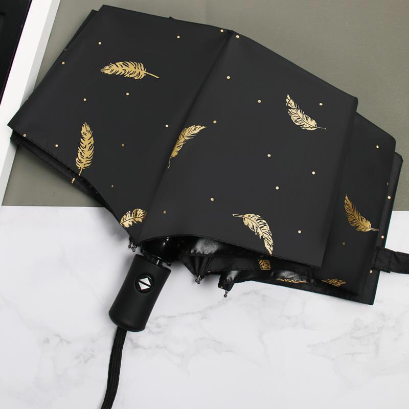 

Компактный трехслойный зонт от солнца и дождя с золотым тиснением и защитой от ультрафиолета